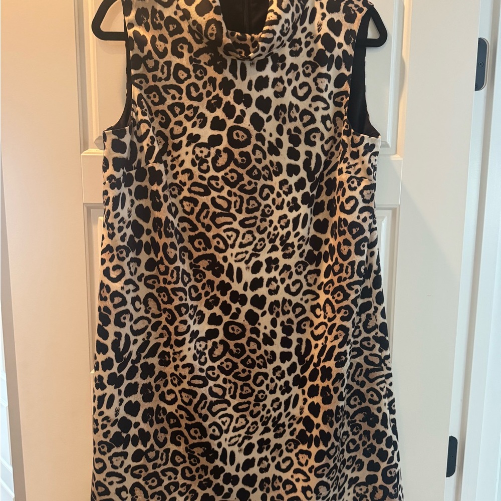 Alex Marie Leopard Print Cowl Neck Mini Dress - Beige & Black